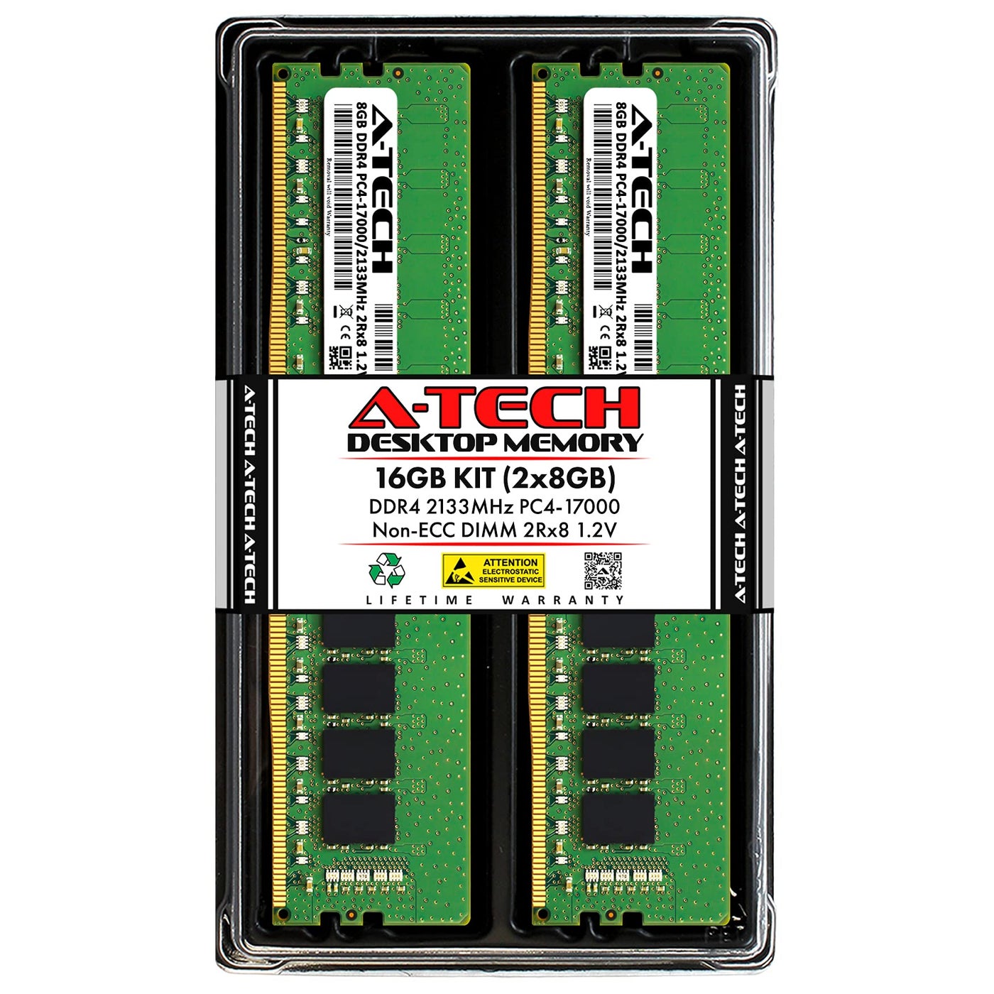A-Tech 16GB (2x8GB) DDR4 2133MHz DIMM PC4-17000 UDIMM Non-ECC 2Rx8 1.2V CL15 288-Pin Desktop Computer RAM Memory Upgrade Kit